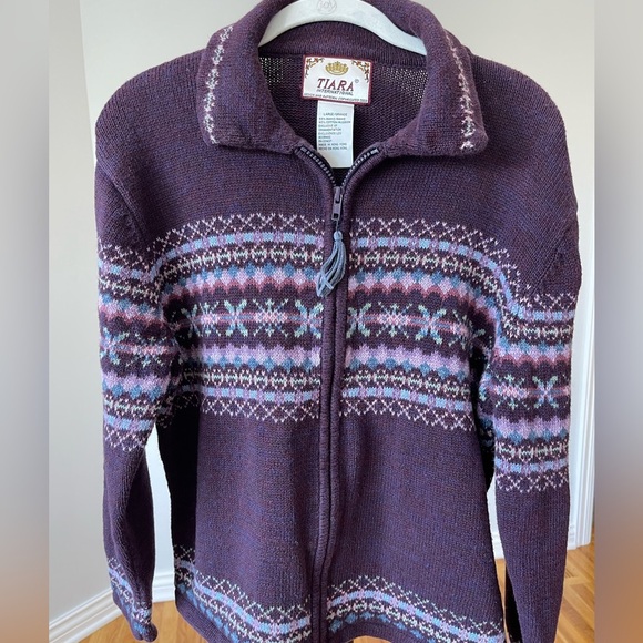 Tiara size large zip front cardigan plum fair isle layer career work fall winter - Picture 15 of 16